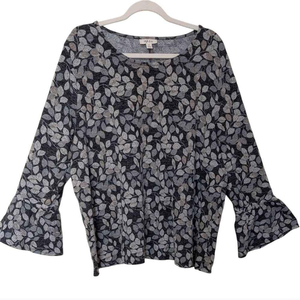 Style & Co knit top women's 3X leaf print lantern sleeve scoop neck plus - Picture 10 of 10